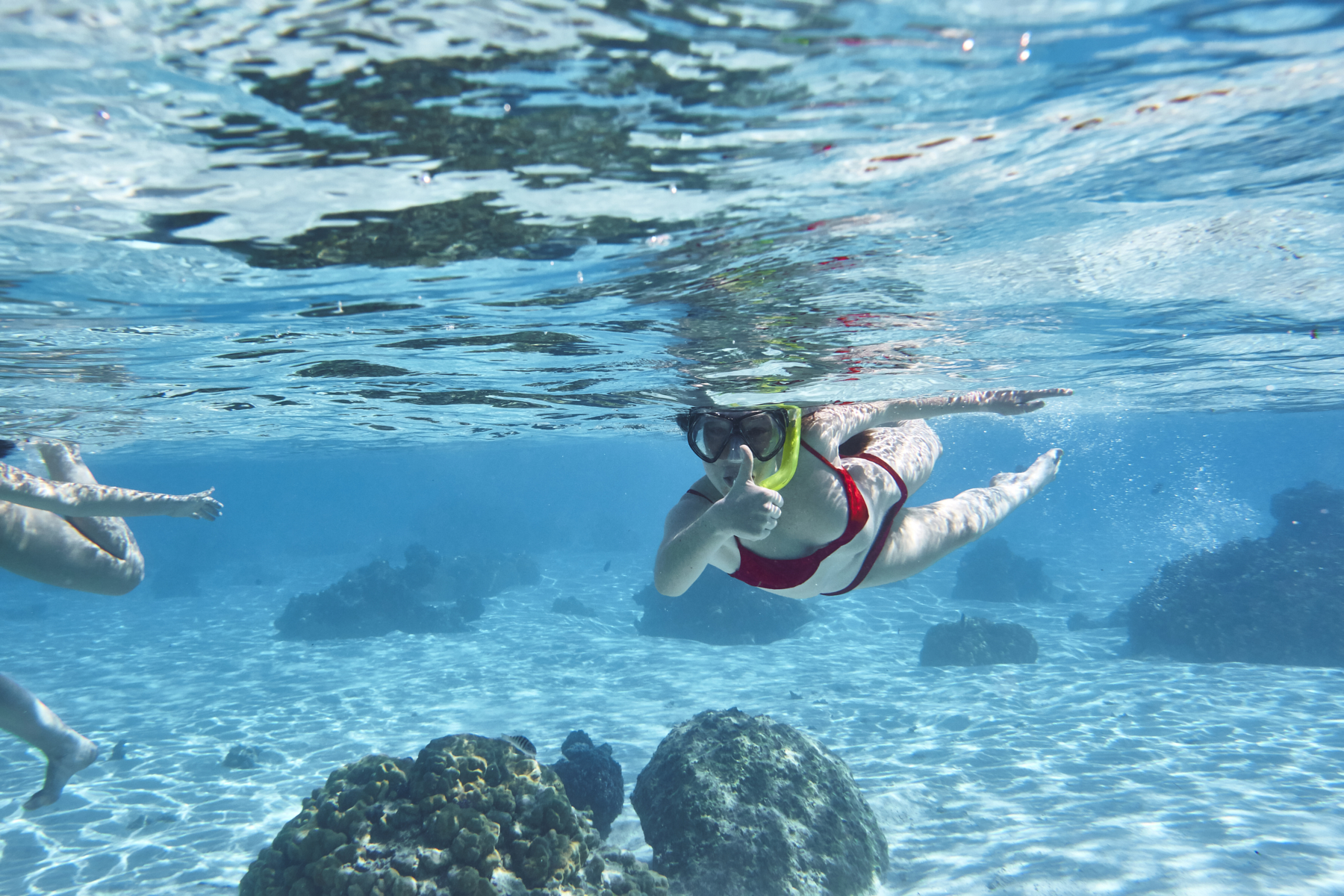 Temae Beach, Mo’orea, Tahiti, exploring underwater with Belle and India